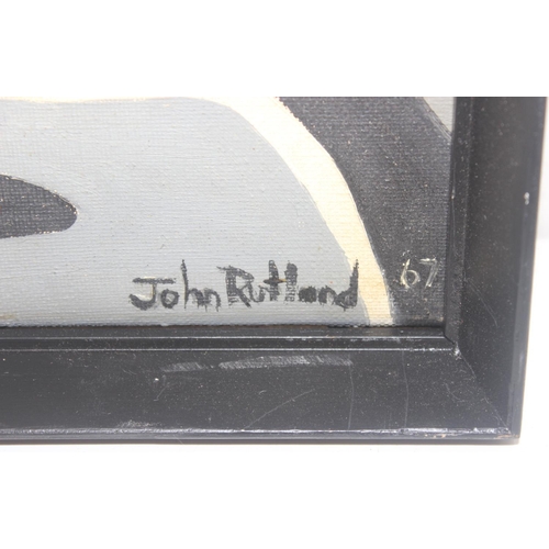 410 - John Rutland (XX), abstract cubist oil on canvas, signed lower right and dated 1967, approx 44cm x 3... 