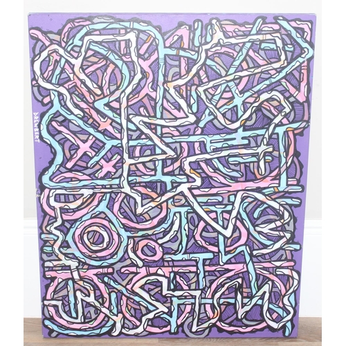 411 - Drewbert (XX-XXI), a street art style oil or acrylic on canvas depicting geometric forms, signed low... 