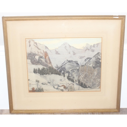 416 - J.C.W. Connell (XIX-XX), antique watercolour and pencil of a snowy alpine scene entitled 