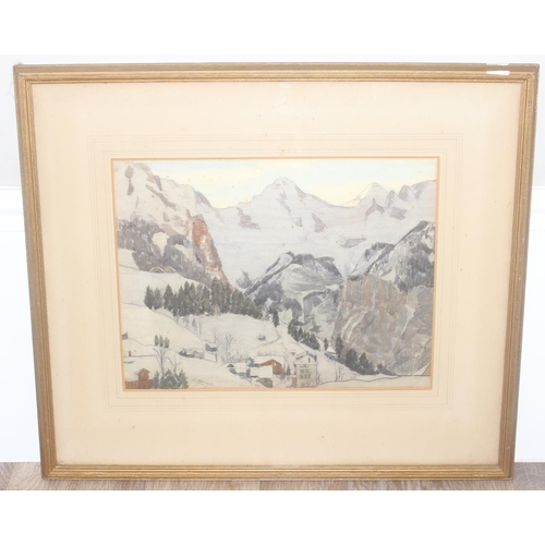 416 - J.C.W. Connell (XIX-XX), antique watercolour and pencil of a snowy alpine scene entitled 