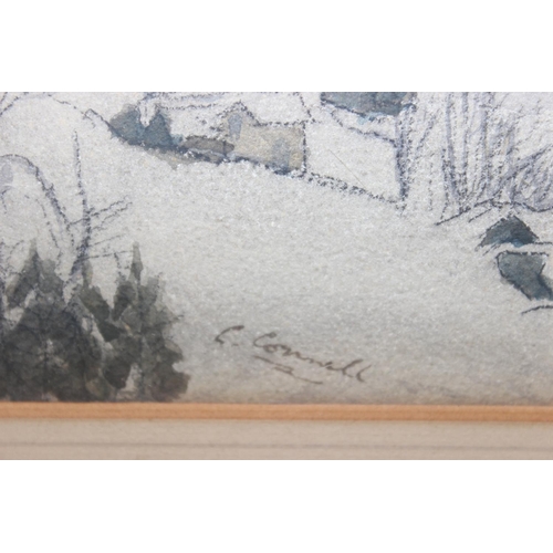 416 - J.C.W. Connell (XIX-XX), antique watercolour and pencil of a snowy alpine scene entitled 