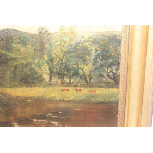 422 - R. Brown (XIX-XX), oil on board depicting cattle by a Loch, seemingly unsigned and not annotated ver... 