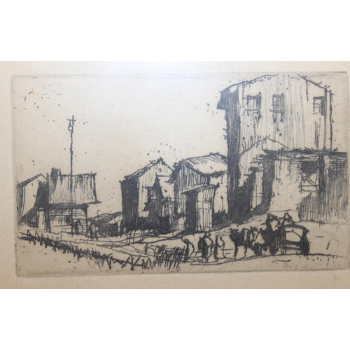 430 - Sir Frank Brangwyn (British, 1867-1956) a vintage print of a French town with figures and horse with... 