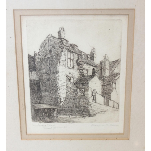 431 - 2 vintage etchings of Norfolk interest, Bridewell Abbey by T. Stead & Great Yarmouth by Marjorie Bil... 