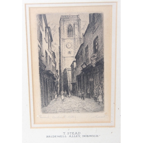 431 - 2 vintage etchings of Norfolk interest, Bridewell Abbey by T. Stead & Great Yarmouth by Marjorie Bil... 