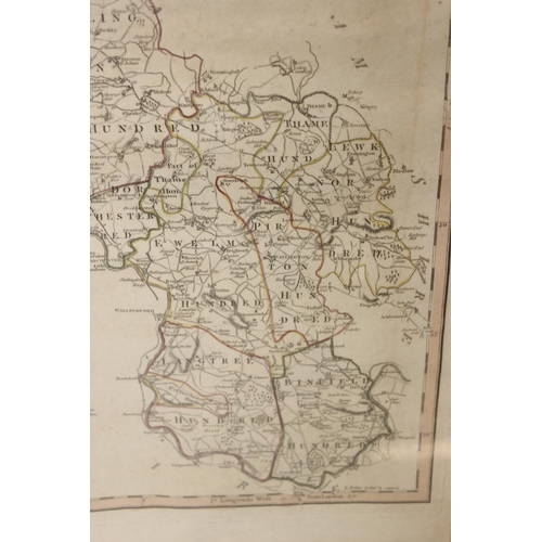 432 - An early 19th century map of Oxfordshire by J. Cary 1805, some hand coloured details, approx 60cm x ... 