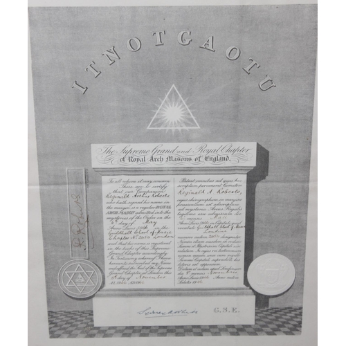 436 - Qty of assorted masonic related prints to inc a number of antique signed certificates and a print of... 