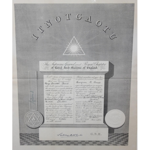 436 - Qty of assorted masonic related prints to inc a number of antique signed certificates and a print of... 