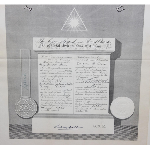 436 - Qty of assorted masonic related prints to inc a number of antique signed certificates and a print of... 