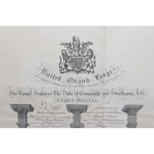 436 - Qty of assorted masonic related prints to inc a number of antique signed certificates and a print of... 