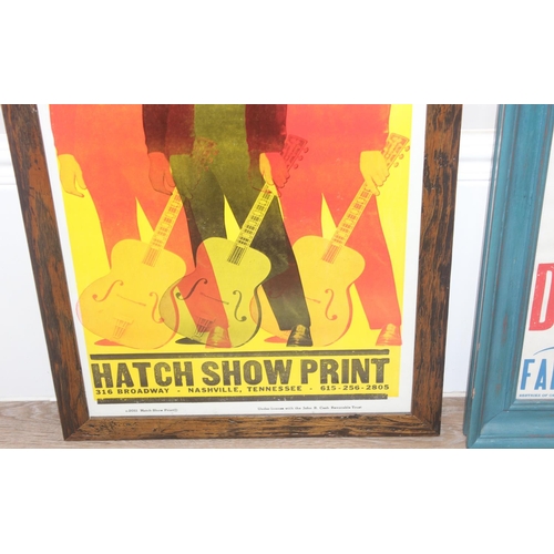 446 - 2 vintage style Hatch Show Prints in frames, both 21st century, one for Johnny Cash the other for Do... 