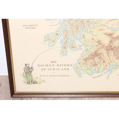 449 - A vintage The Salmon Rivers of Scotland by Nigel Houldsworth Map print, presented in frame, approx 6... 