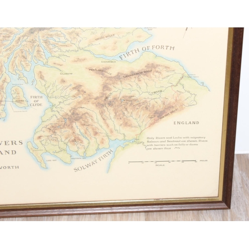 449 - A vintage The Salmon Rivers of Scotland by Nigel Houldsworth Map print, presented in frame, approx 6... 