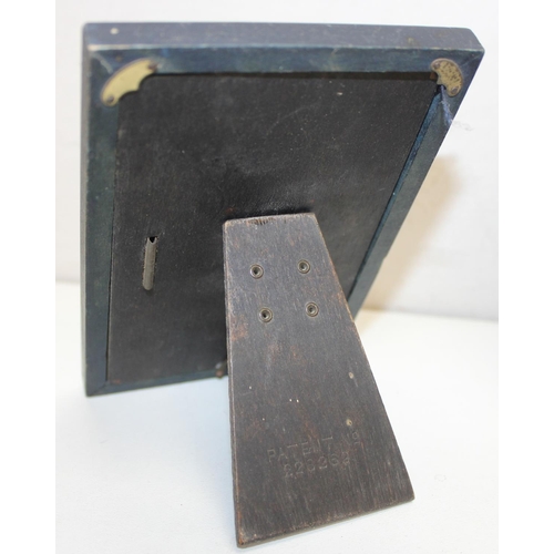 451 - 2 easel-backed photograph frames to incl a small hand-painted Chinoiserie example, and a crocodile s... 