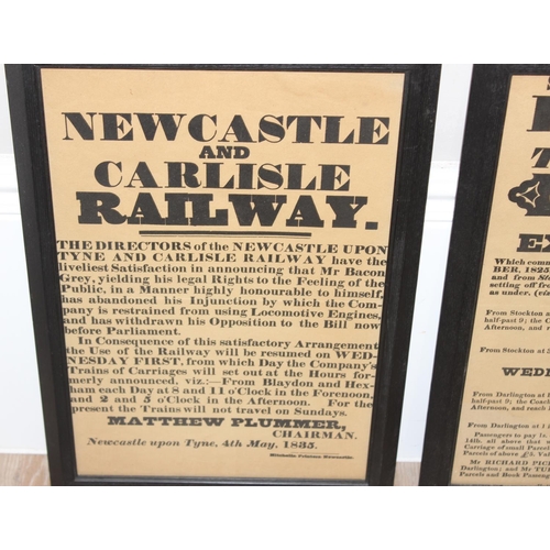 454 - 2 antique style train related posters, to inc Stockton & Darlington and Newcastle & Carlisle, each a... 