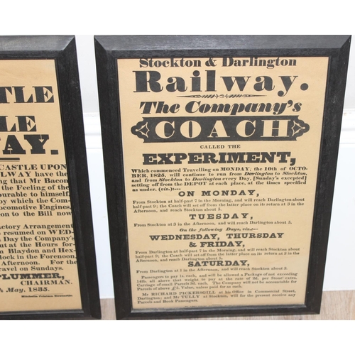 454 - 2 antique style train related posters, to inc Stockton & Darlington and Newcastle & Carlisle, each a... 