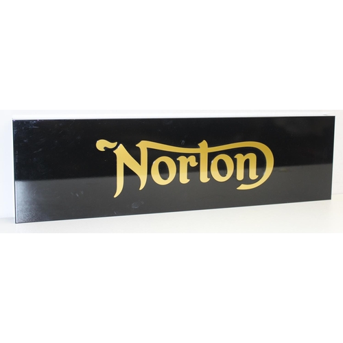 465 - A vintage style Norton Motorcycle wall display sign with polished gold acrylic lettering, approx 90c... 