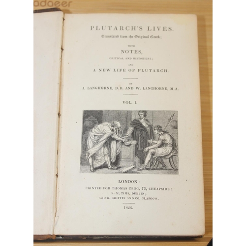 562 - 6 antique leather bound books relating to ancient Greece and the ancient world, to inc Plutarch's Li... 