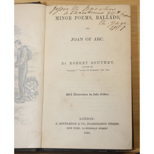 568 - Qty of assorted antique leather bound books, mainly Poetry related to inc works by Tennyson, Byron, ... 