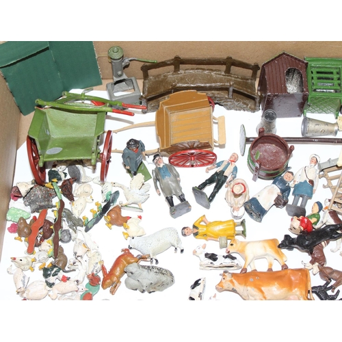 675 - Qty of assorted vintage painted diecast lead farm animals and farm related figures, mainly Britains