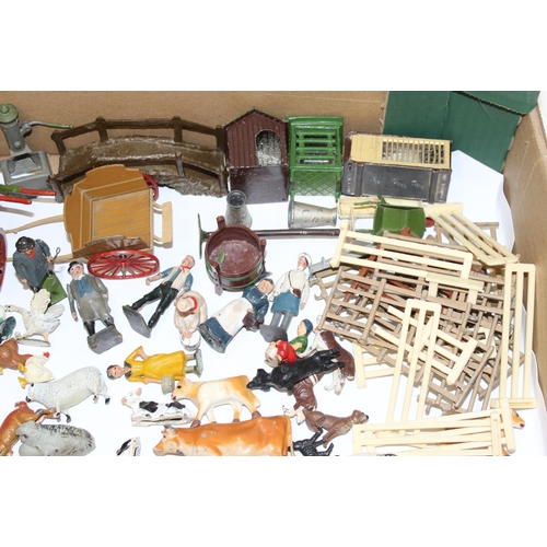 675 - Qty of assorted vintage painted diecast lead farm animals and farm related figures, mainly Britains