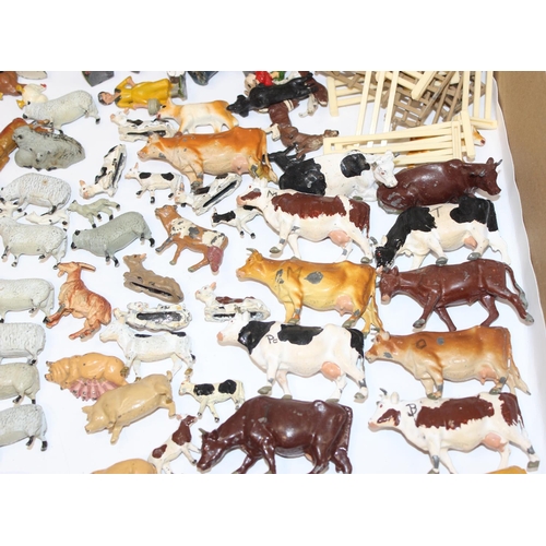 675 - Qty of assorted vintage painted diecast lead farm animals and farm related figures, mainly Britains