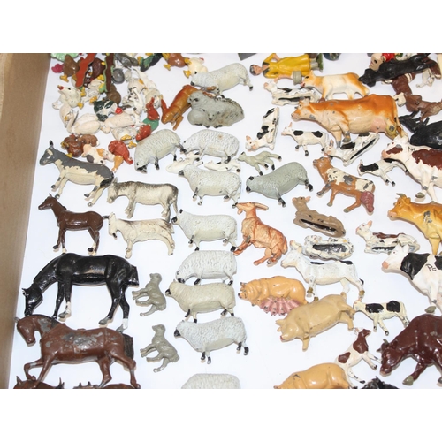 675 - Qty of assorted vintage painted diecast lead farm animals and farm related figures, mainly Britains