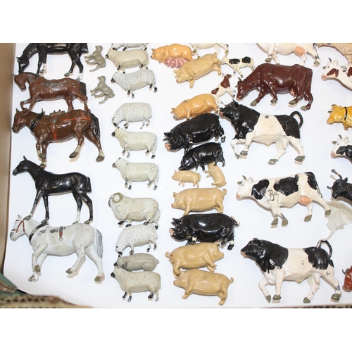 675 - Qty of assorted vintage painted diecast lead farm animals and farm related figures, mainly Britains