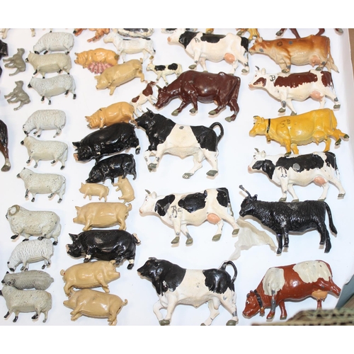 675 - Qty of assorted vintage painted diecast lead farm animals and farm related figures, mainly Britains