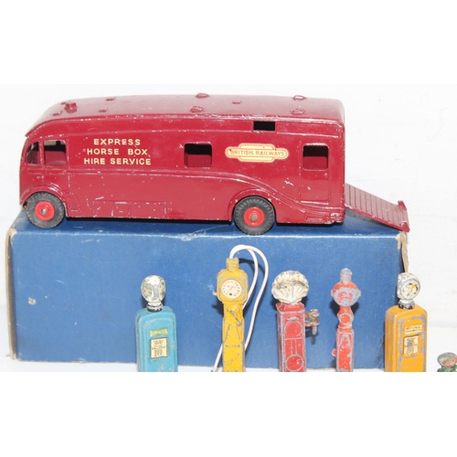 761 - Vintage items to incl a Dinky 981 British Rail horsebox, a number of vintage painted die-cast petrol... 