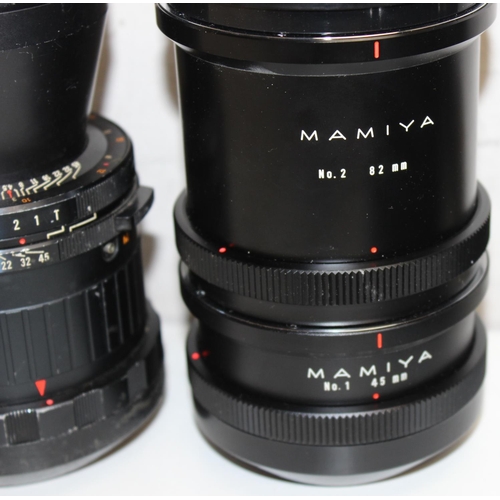 764 - Mamiya RB67 camera in case with 3 lenses to inc a Mamiya Sekor 1:4.5 F=250mm, Mamiya Sekor C 1:4.5 f... 