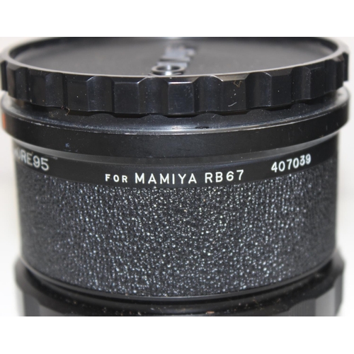 764 - Mamiya RB67 camera in case with 3 lenses to inc a Mamiya Sekor 1:4.5 F=250mm, Mamiya Sekor C 1:4.5 f... 