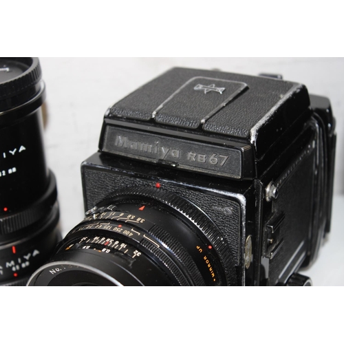 764 - Mamiya RB67 camera in case with 3 lenses to inc a Mamiya Sekor 1:4.5 F=250mm, Mamiya Sekor C 1:4.5 f... 