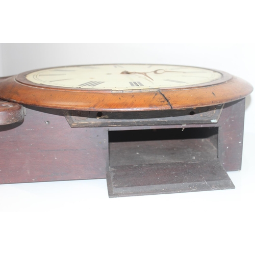 1319 - A 19th century drop dial wall clock with mahogany case and fusee movement, seemingly unmarked, with ... 