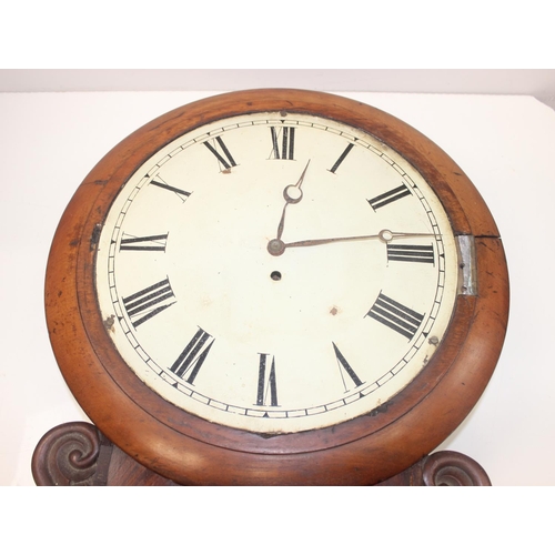 1319 - A 19th century drop dial wall clock with mahogany case and fusee movement, seemingly unmarked, with ... 