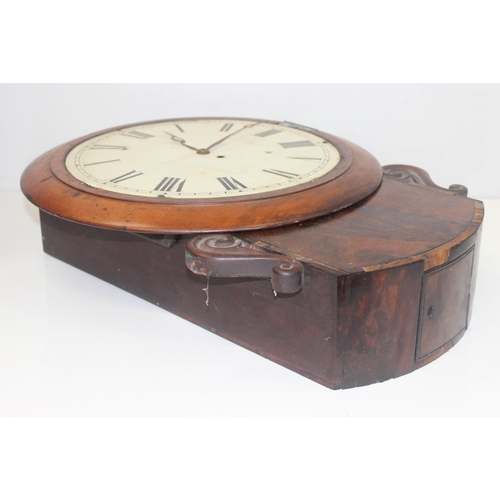 1319 - A 19th century drop dial wall clock with mahogany case and fusee movement, seemingly unmarked, with ... 