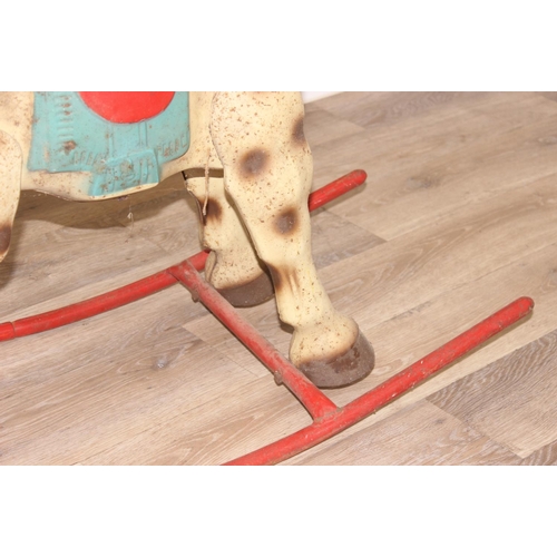 684 - A vintage metal rocking horse, likely by MOBO but seemingly unmarked, approx 80cm tall