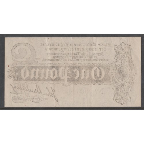 1200 - A rare John Bradbury Treasury Series, £1 note, likely 1914, serial number F4 003744, black on white,... 