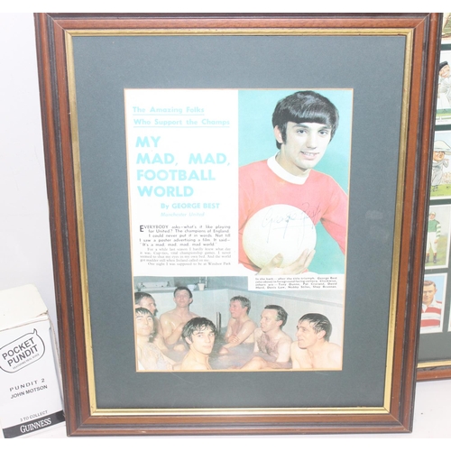 782 - Qty of sporting ephemera to include a signed George Best framed magazine article believed to be genu... 