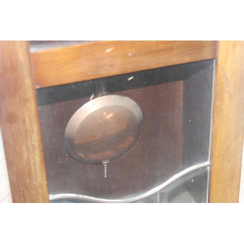 1322 - Vintage oak cased mechanical wall clock with bevelled glass panels, approx 60cm