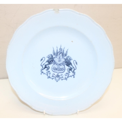 1695 - A Royal Crown Derby Queen Victoria diamond jubilee plate and a rare 19th century lancers pottery pla... 