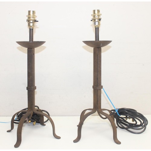 255 - 3 pairs of metal table lamps to include a pair of distressed metal effect table lamps formed as ioni... 