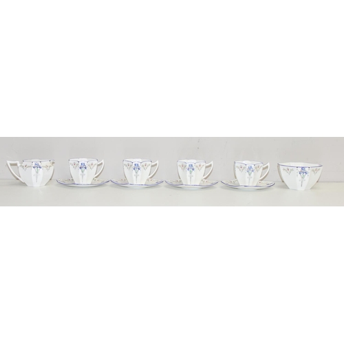 1485 - An early 20th century Shelley Blue Iris pattern tea set, pattern number 11561, shape number 723404, ... 