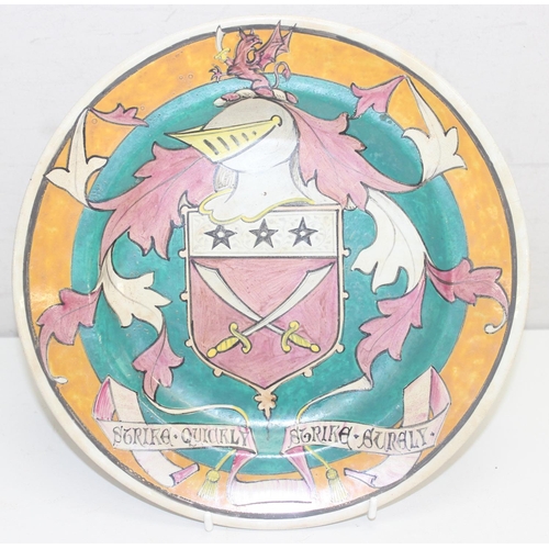 1700 - An unusual antique Davenport plate with hand painted armorial, the motto being 