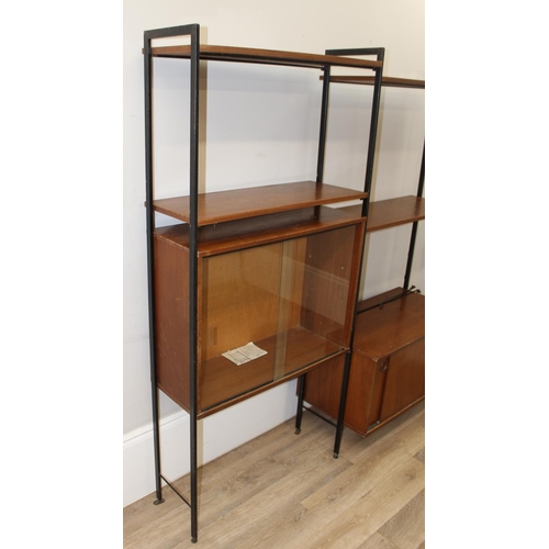 15 - A retro Avalon modular wall unit with 3 cupboards of various forms and 4 shelves, 3 upright sections... 