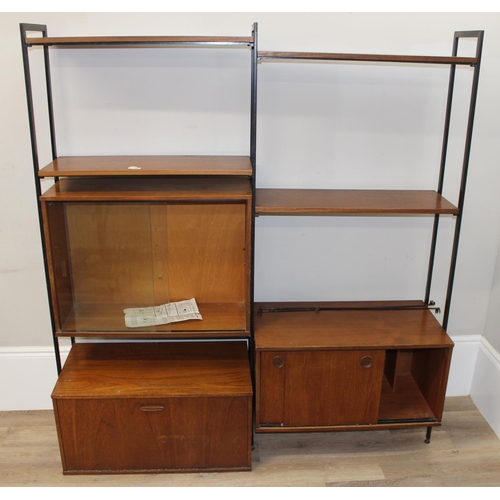 15 - A retro Avalon modular wall unit with 3 cupboards of various forms and 4 shelves, 3 upright sections... 