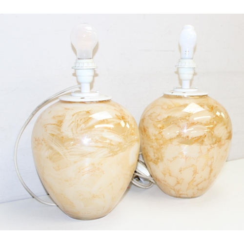 241 - Pair of polished stone effect glass lamp bases, approx 36cm H