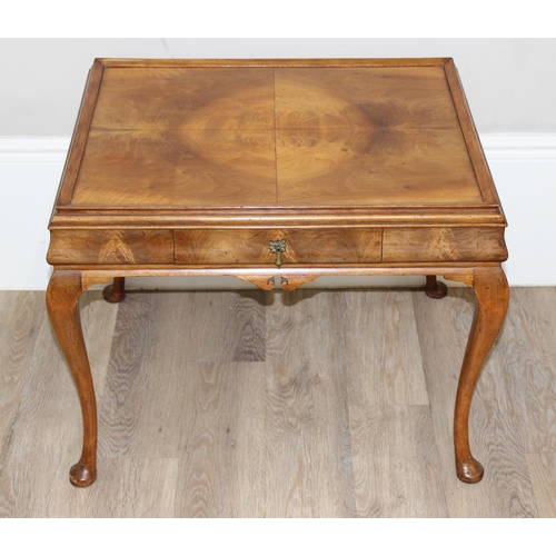 107 - A Queen Anne style walnut low table with cabriole legs and small single drawer, approx 70cm wide x 5... 