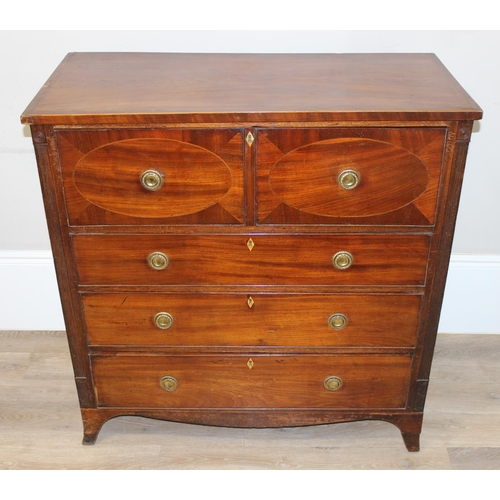 130 - A 19th century 4 drawer chest of drawers, the top drawer a fitted secretaire over 3 further drawers ... 