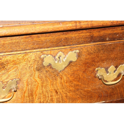 137 - A George III style oak 3 drawer sideboard or dresser base with brass handles, approx 185cm wide x 51... 